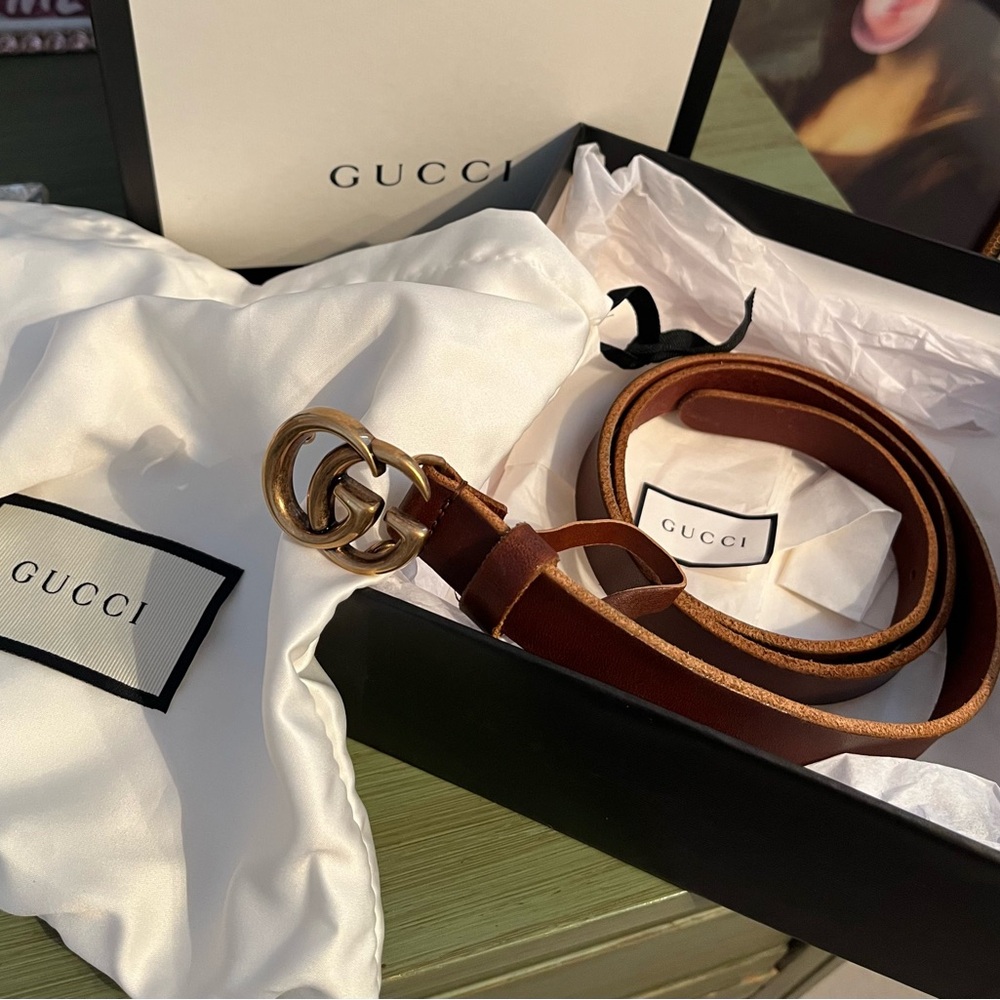 Authentic Gucci Leather Belt (Brown/Gold)